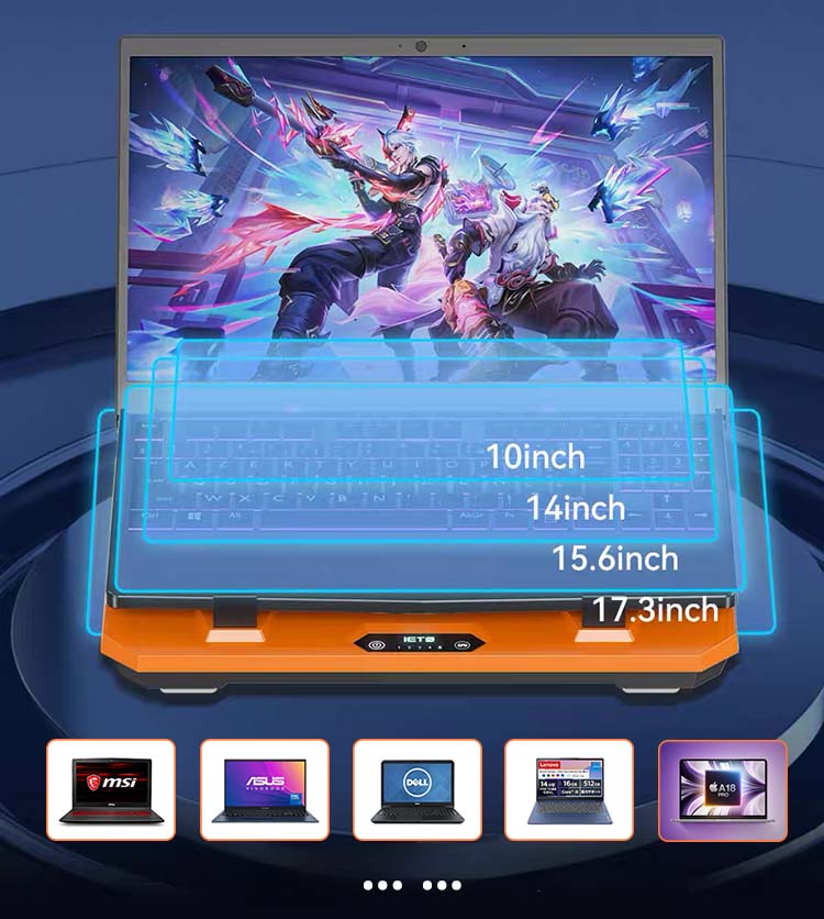 GT351 cooling stand supports 10-inch to 17-inch laptops, including MacBook