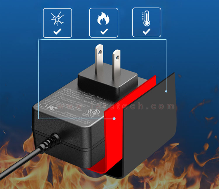 Anti-fall, fireproof, high-temperature resistance AC adapter